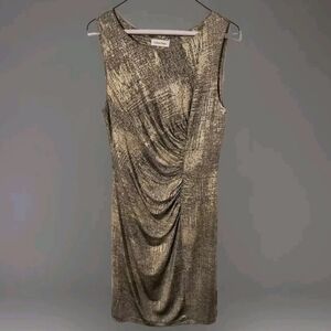 Calvin Klein Women's Shimmer Ruched Cocktail Mini Dress Metallic Gold Size 6